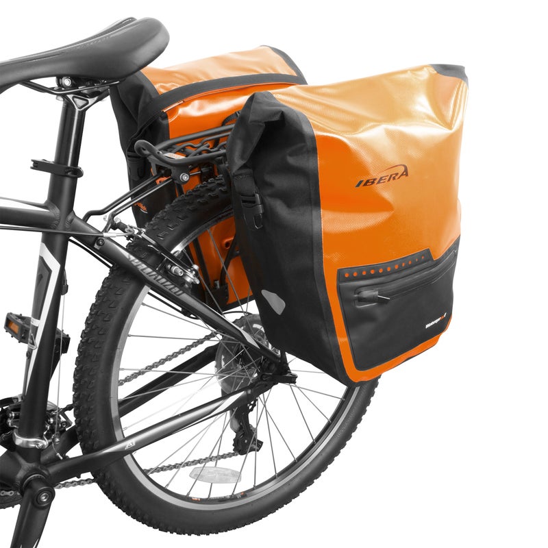 Ibera Panniers Bike Bags 30L (Pair) - Waterproof & with Quick Release/Clip-On System - Bike Saddle Bags For Rear Rack with Rain Cover & 19.8 lbs Capacity - Saddle Bag Bicycle Fits Most Racks (Orange) - Image 2